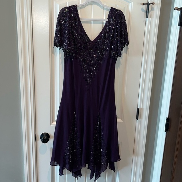 j kara flutter sleeve beaded dress Black Beaded Strapless Mermaid | Evening Gown